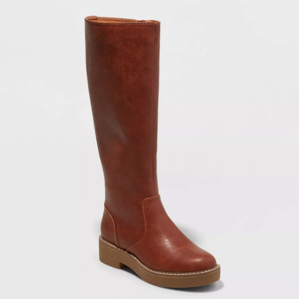 Tall Brown Leather Winter Rain Boot - Classic Knee-High Style